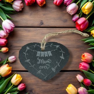 Best Mum Ever Hanging Slate Heart Decoration